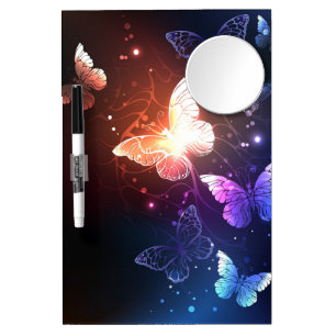 Glowing Night Butterflies Dry Erase Board With Mirror