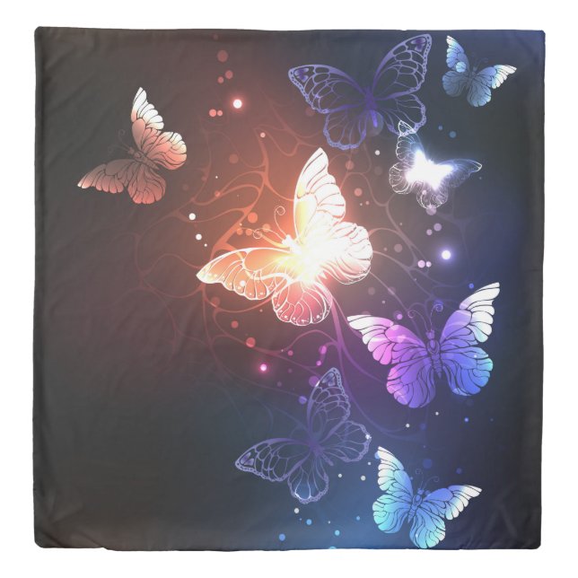 Glowing Night Butterflies Duvet Cover (Front)
