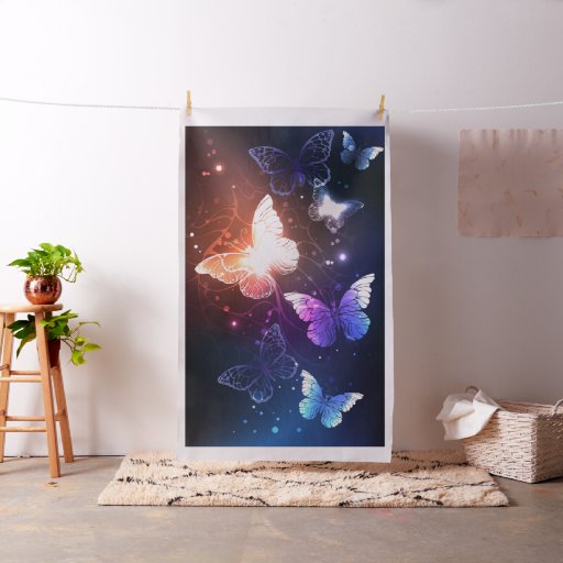 Glowing Night Butterflies Fabric