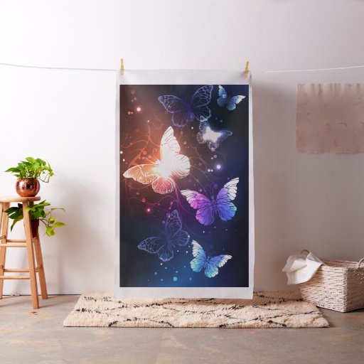 Glowing Night Butterflies Fabric
