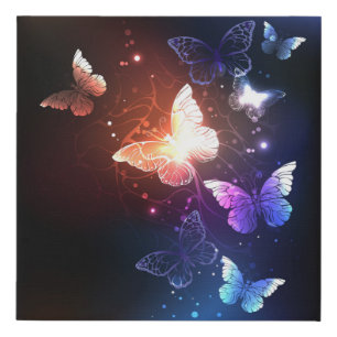 Glowing Night Butterflies Faux Canvas Print