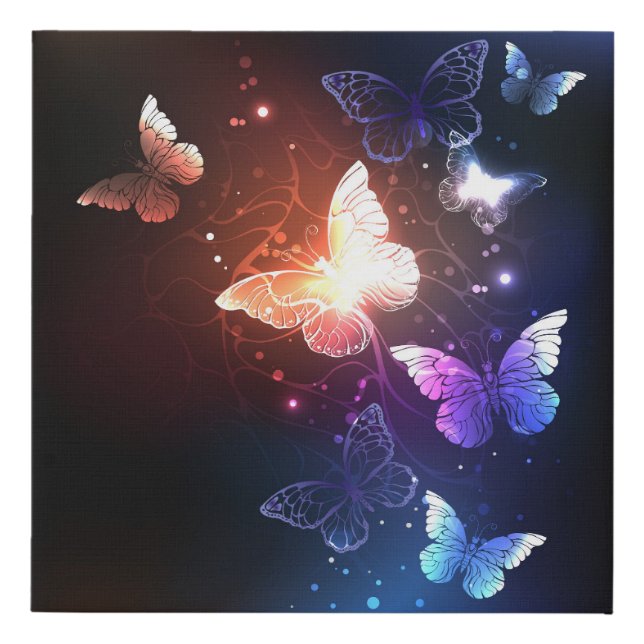 Glowing Night Butterflies Faux Canvas Print (Front)