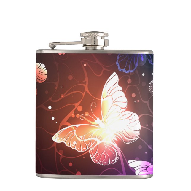 Glowing Night Butterflies Flask (Front)