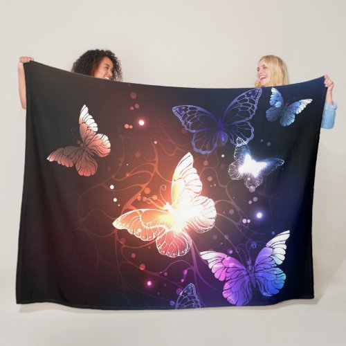 Glowing Night Butterflies Fleece Blanket