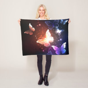 Glowing Night Butterflies Fleece Blanket