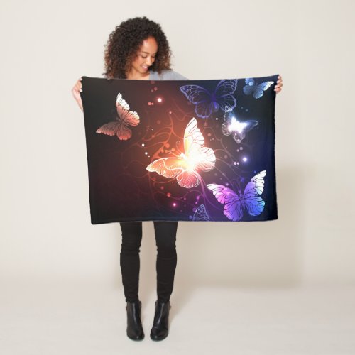 Glowing Night Butterflies Fleece Blanket