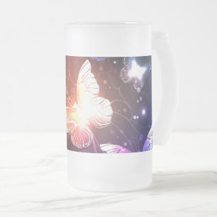 Glowing Night Butterflies Frosted Glass Beer Mug