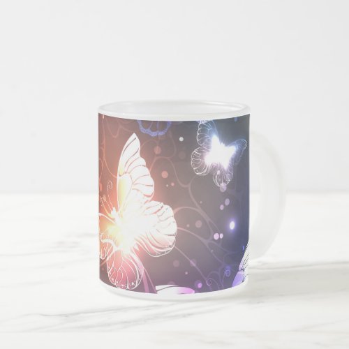 Glowing Night Butterflies Frosted Glass Coffee Mug