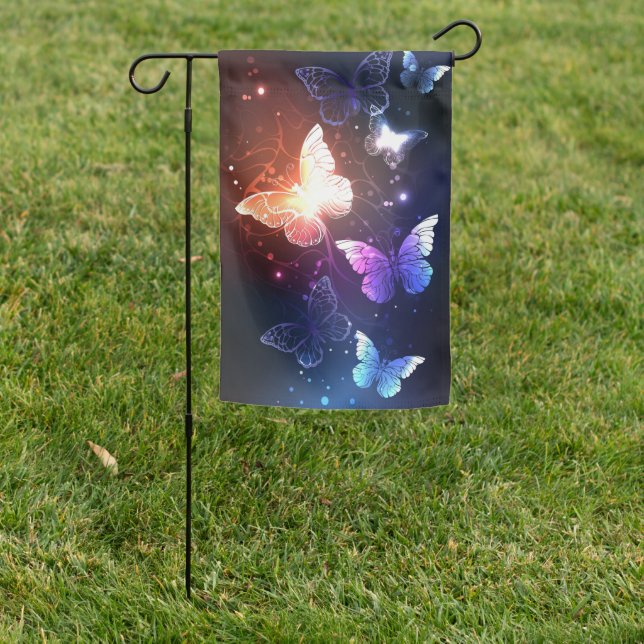 Glowing Night Butterflies Garden Flag (In SItu)