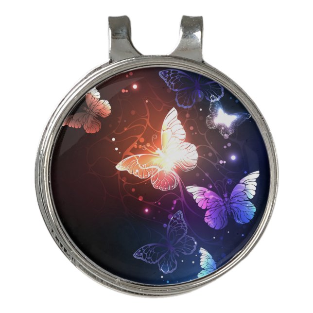 Glowing Night Butterflies Golf Hat Clip (Front)