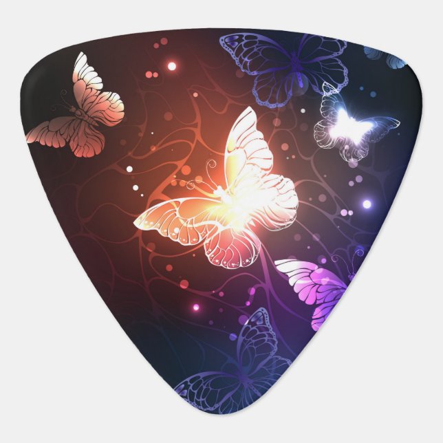 Glowing Night Butterflies Guitar Pick (Front)
