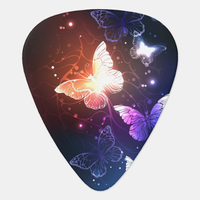 Glowing Night Butterflies Guitar Pick (Front)
