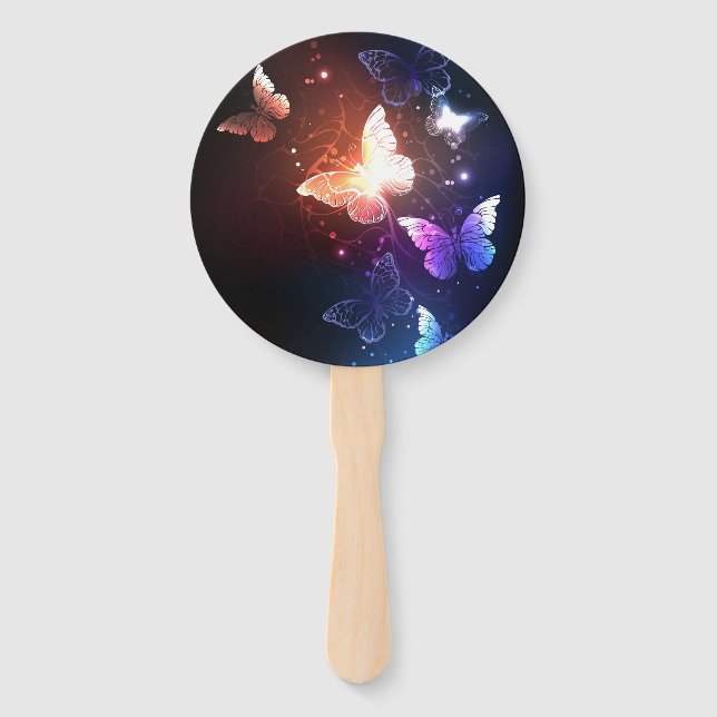 Glowing Night Butterflies Hand Fan (Front)
