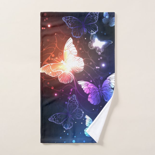Glowing Night Butterflies Hand Towel (Hand Towel)