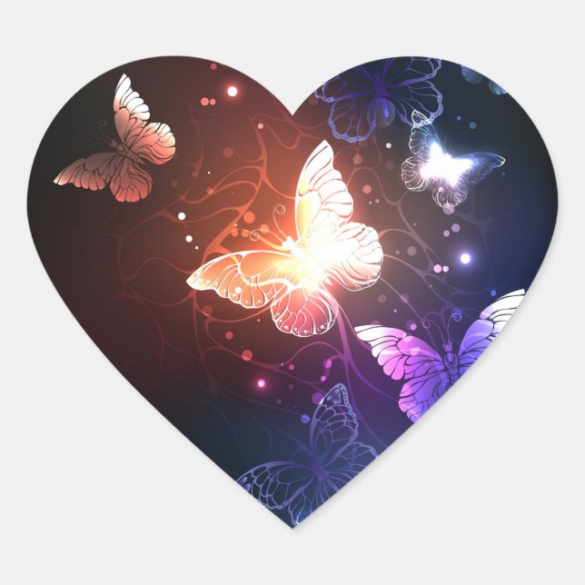 Glowing Night Butterflies Heart Sticker (Front)