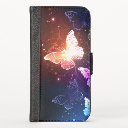 Glowing Night Butterflies iPhone XS Wallet Case