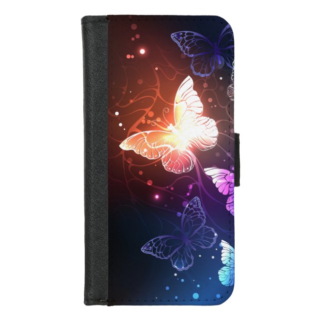 Glowing Night Butterflies iPhone Wallet Case (Front)