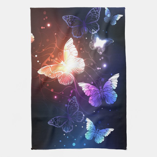 Glowing Night Butterflies Kitchen Towel (Vertical)