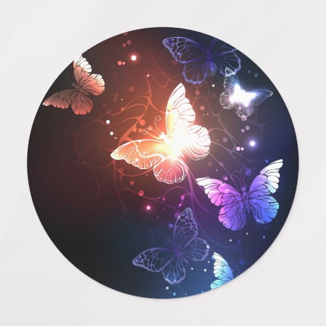 Glowing Night Butterflies Labels (Design 1)