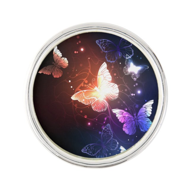 Glowing Night Butterflies Lapel Pin (Front)