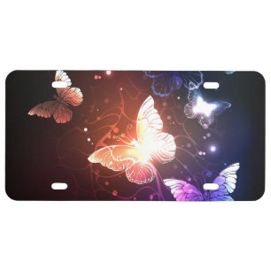 Glowing Night Butterflies License Plate