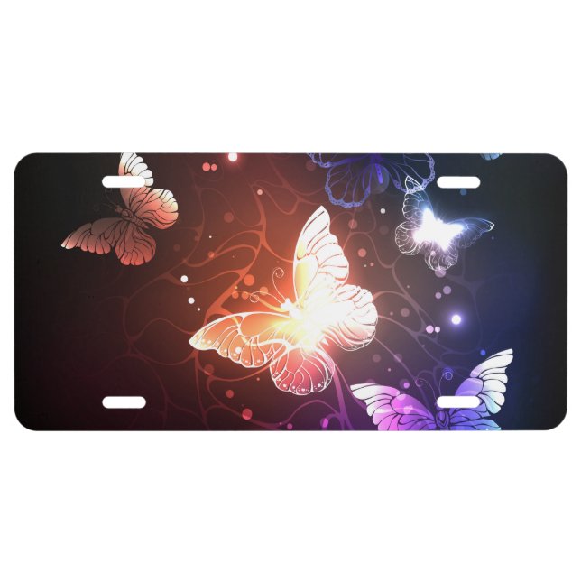Glowing Night Butterflies License Plate (Front)
