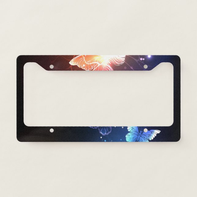 Glowing Night Butterflies License Plate Frame (Front)
