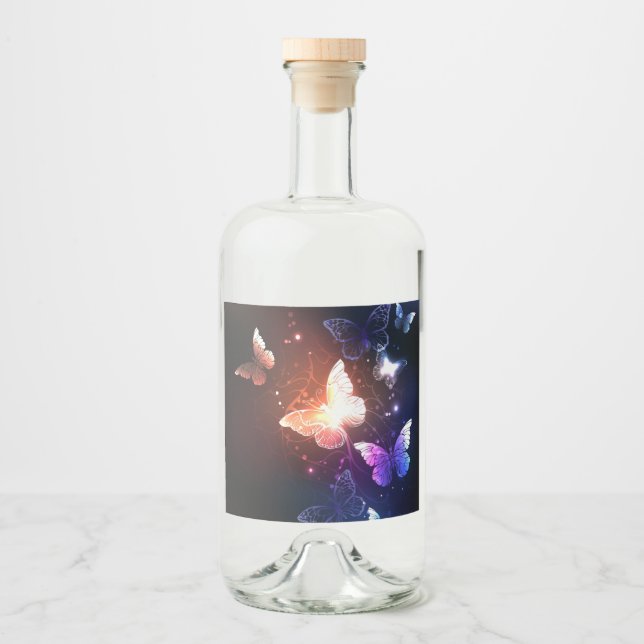 Glowing Night Butterflies Liquor Bottle Label (Front)