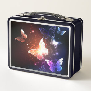 Glowing Night Butterflies Metal Lunch Box