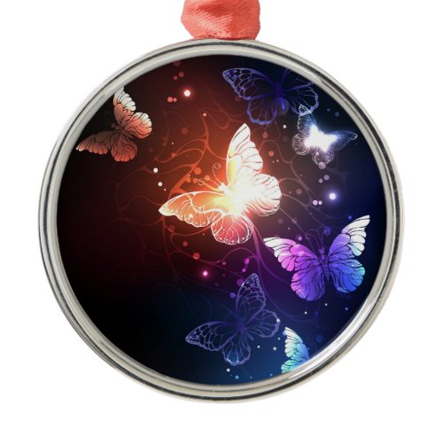 Glowing Night Butterflies Metal Ornament