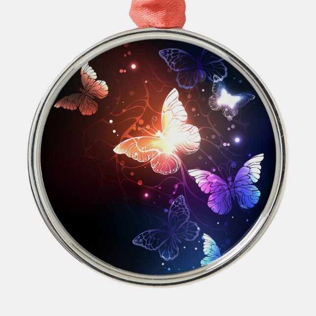 Glowing Night Butterflies Metal Ornament (Front)