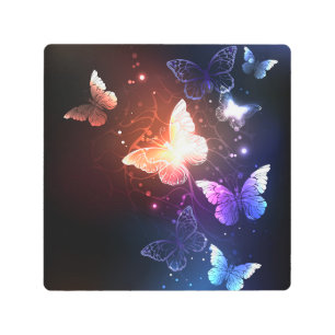 Glowing Night Butterflies Metal Print