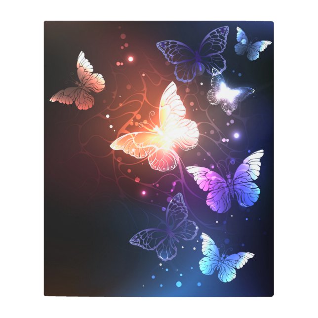 Glowing Night Butterflies Metal Print (Front)