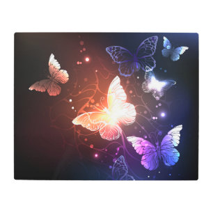 Glowing Night Butterflies Metal Print