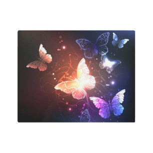 Glowing Night Butterflies Metal Print