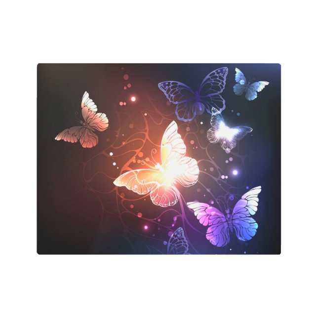 Glowing Night Butterflies Metal Print (Front)