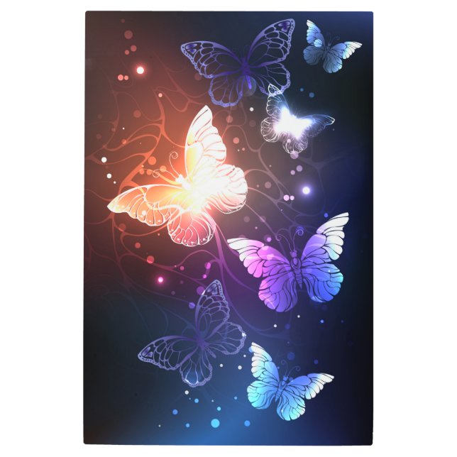 Glowing Night Butterflies Metal Print (Front)