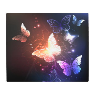 Glowing Night Butterflies Metal Print