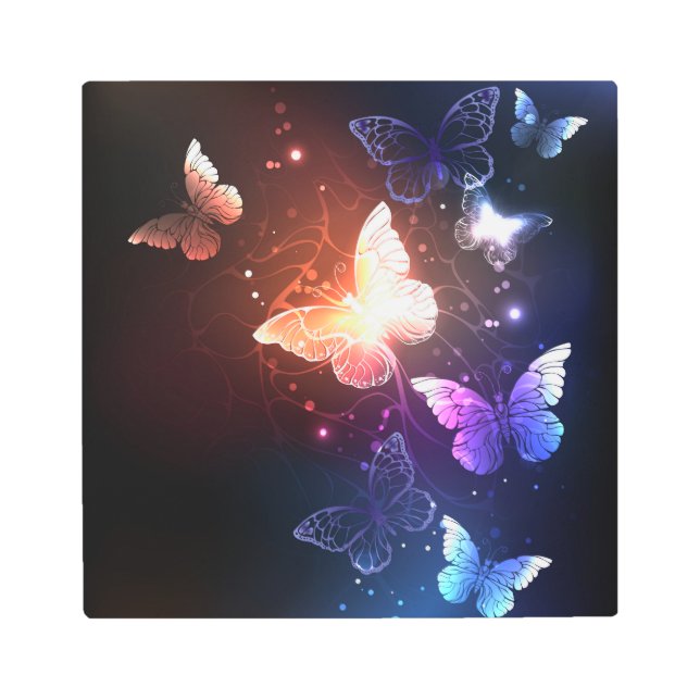 Glowing Night Butterflies Metal Print (Front)