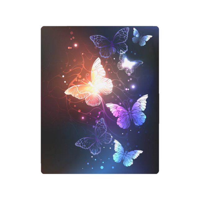 Glowing Night Butterflies Metal Print (Front)