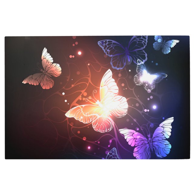 Glowing Night Butterflies Metal Print (Front)