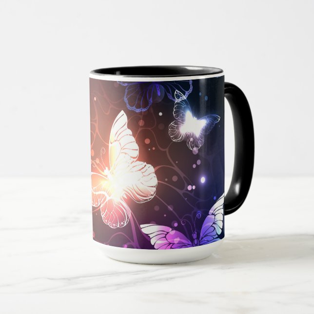 Glowing Night Butterflies Mug (Front Right)