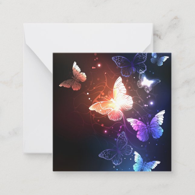 Glowing Night Butterflies Note Card (Front)