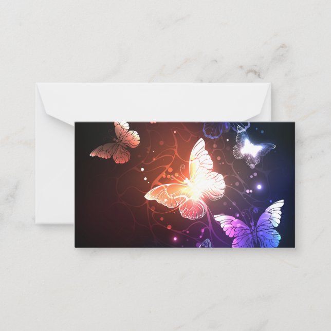 Glowing Night Butterflies Note Card (Front)