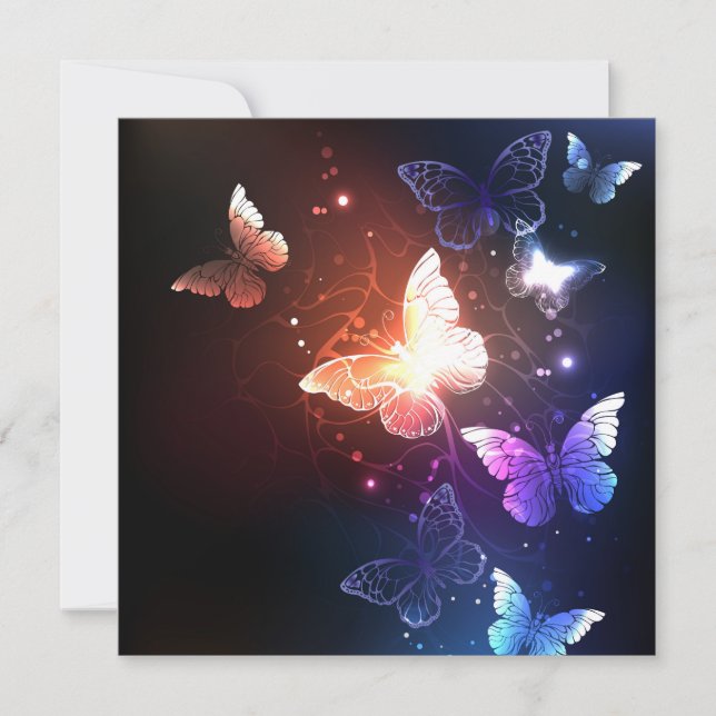 Glowing Night Butterflies Note Card (Front)