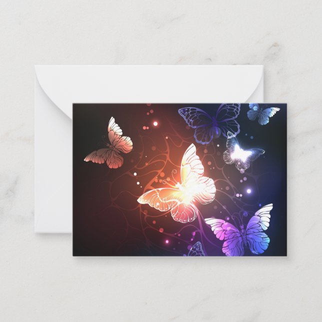 Glowing Night Butterflies Note Card (Front)