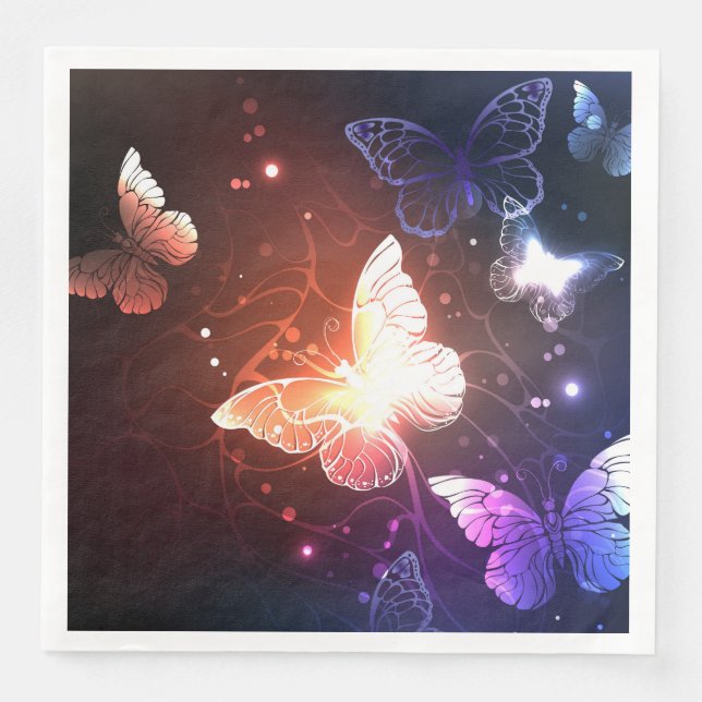 Glowing Night Butterflies Paper Dinner Napkins (Front)