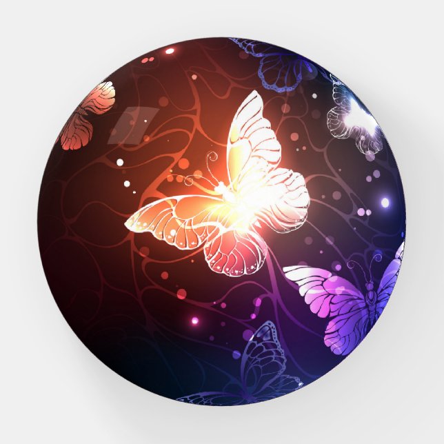 Glowing Night Butterflies Paperweight (Front)