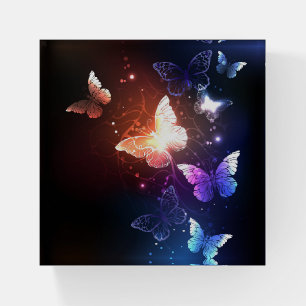 Glowing Night Butterflies Paperweight