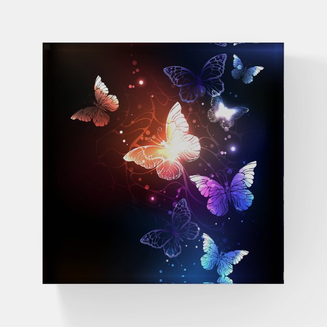 Glowing Night Butterflies Paperweight (Front)
